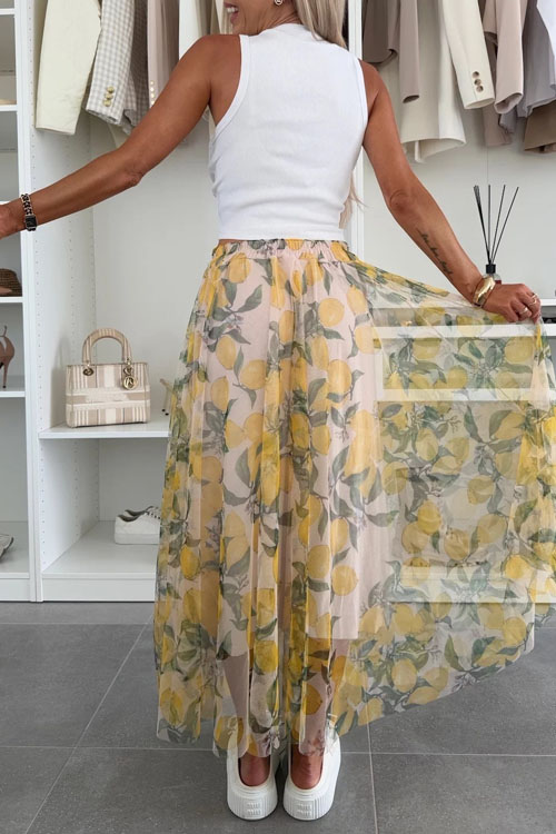 Nonnadress Mesh Lemon Elastic Waist Large Hem Bustier Skirt
