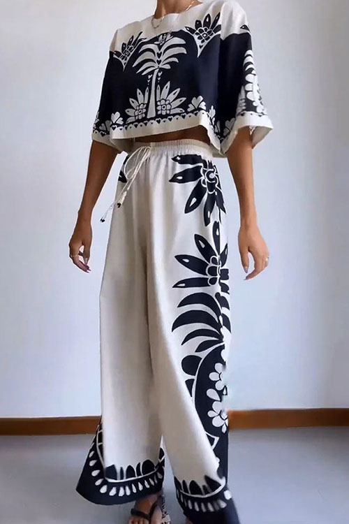 Nonnadress  Loose Casual Short Sleeve Vacation Style Set