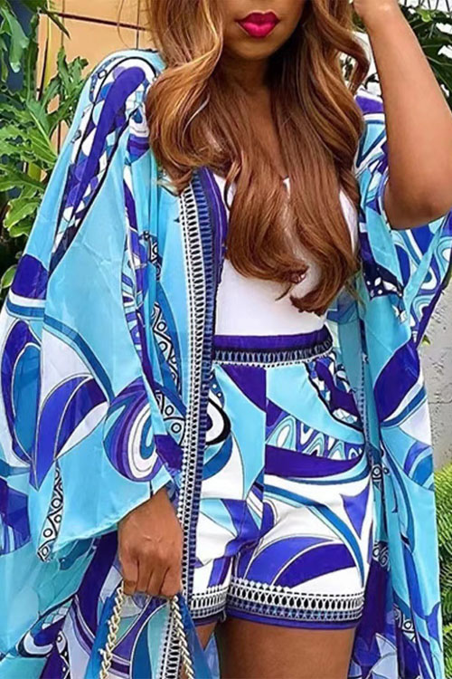 Nonnadress Vacation Loose Cardigan & Shorts Two-piece Set