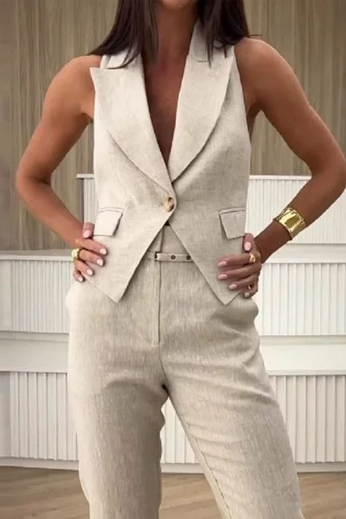 Nonnadress Simple Sleeveless Vest Suit & Long Pants Set
