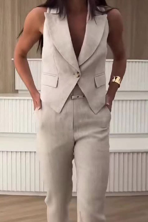 Nonnadress Simple Sleeveless Vest Suit & Long Pants Set