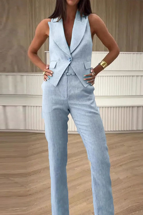Nonnadress Simple Sleeveless Vest Suit & Long Pants Set