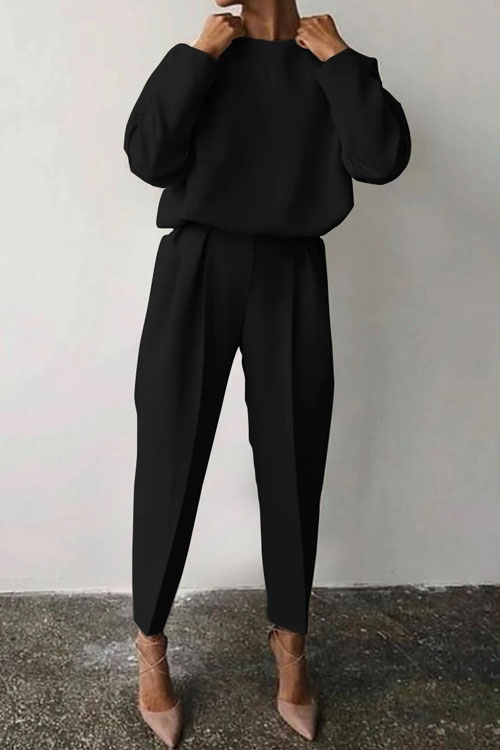 Nonnadress Loose Solid Color Long Sleeve Casual Two-piece Set