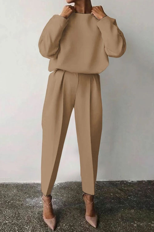 Nonnadress Loose Solid Color Long Sleeve Casual Two-piece Set