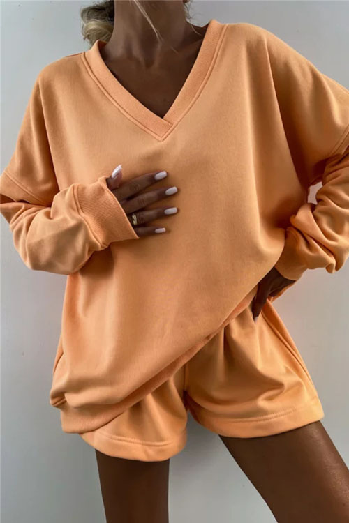 Nonnadress Casual Striped V-Neck Loose Top Shorts Two-piece Set