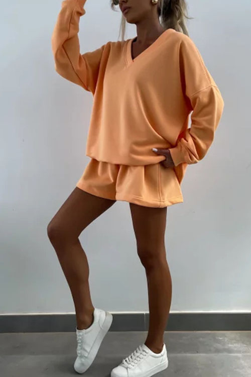 Nonnadress Casual Striped V-Neck Loose Top Shorts Two-piece Set