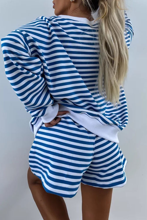 Nonnadress Casual Striped V-Neck Loose Top Shorts Two-piece Set
