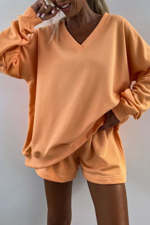 Nonnadress Casual Striped V-Neck Loose Top Shorts Two-piece Set