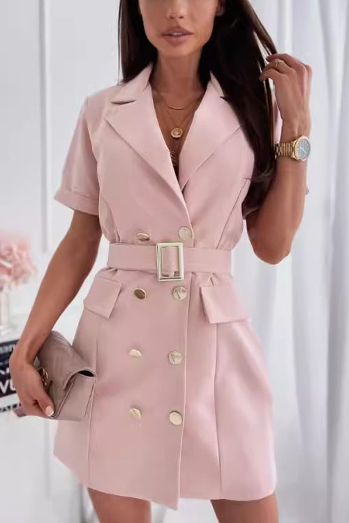 Nonnadress Waist-slimming Double-breasted Short-sleeve Blazer-neck Dress