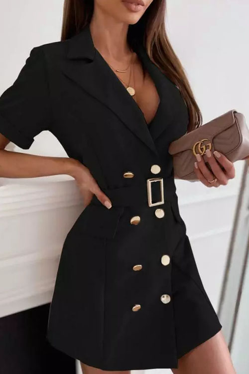 Nonnadress Waist-slimming Double-breasted Short-sleeve Blazer-neck Dress