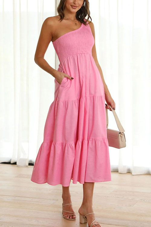 Kathiadres Single shoulder sleeveless layered pleated dress