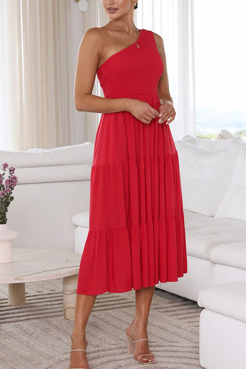 Kathiadres Single shoulder sleeveless layered pleated dress