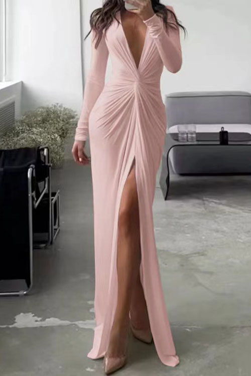 Nonnadress Slim Fit V-neck Pleated Skirt Formal Dress