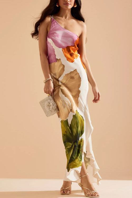 Nonnadress Vacation Slouchy Shoulder Printed Dress