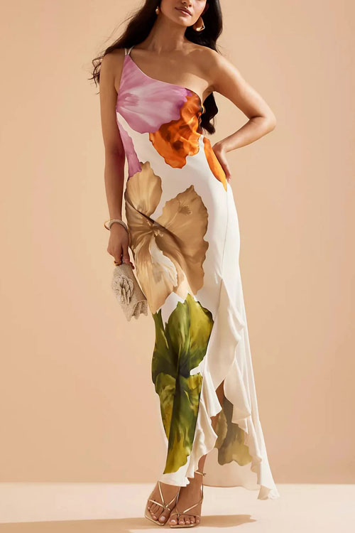 Nonnadress Vacation Slouchy Shoulder Printed Dress