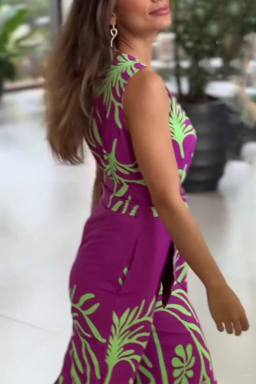 Nonnadress V-Neck Sleeveless Belted Wide-Leg Jumpsuit