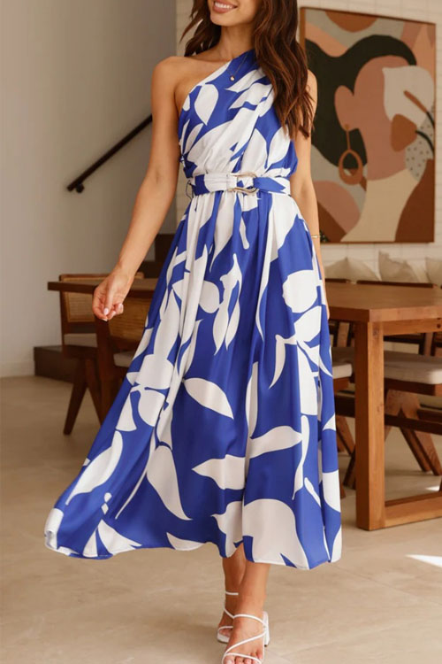 Nonnadress Slant Shoulder Belt Hem Dress