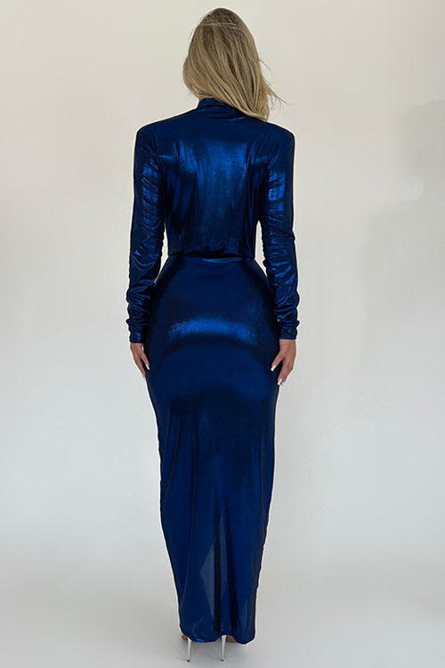 Nonnadress Coated V-Neck Patchwork Pleated Bodycon Leather Dress