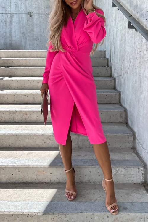Nonnadress Solid Color V-Neck Slit Hem Maxi Dress