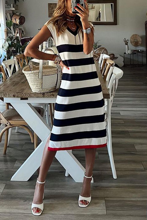 Nonnadress Striped Hem Split Casual Loose Dress