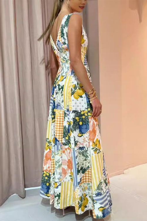 Nonnadress Casual Floral Printed V-Neck Swing Dress