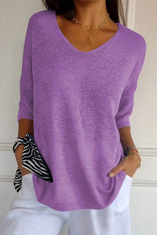 Nonnadress Slimming V-neck Solid Color Knit Shirt