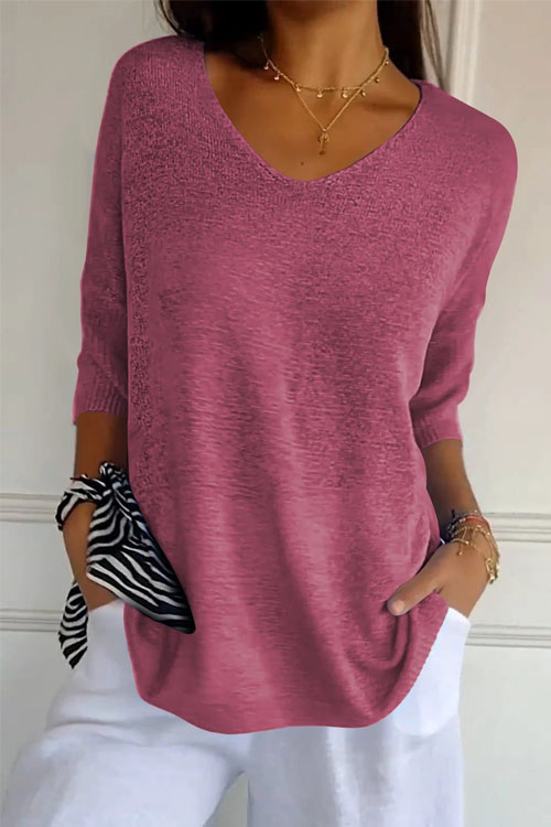 Nonnadress Slimming V-neck Solid Color Knit Shirt