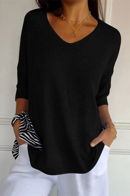 Nonnadress Slimming V-neck Solid Color Knit Shirt