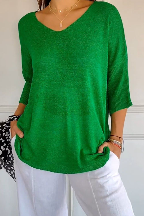 Nonnadress Slimming V-neck Solid Color Knit Shirt