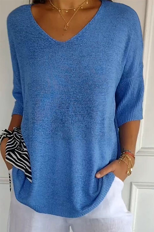 Nonnadress Slimming V-neck Solid Color Knit Shirt