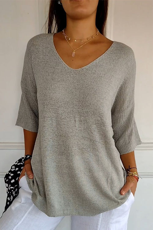 Nonnadress Slimming V-neck Solid Color Knit Shirt