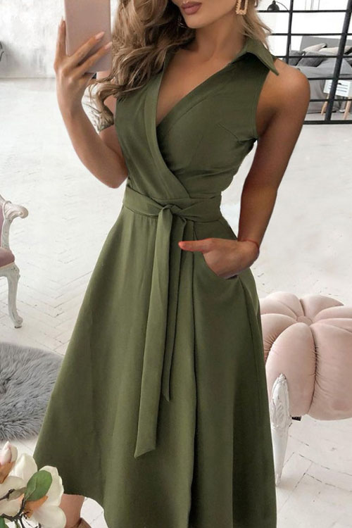 Nonnadress V-neck Solid Color Sleeveless Dress