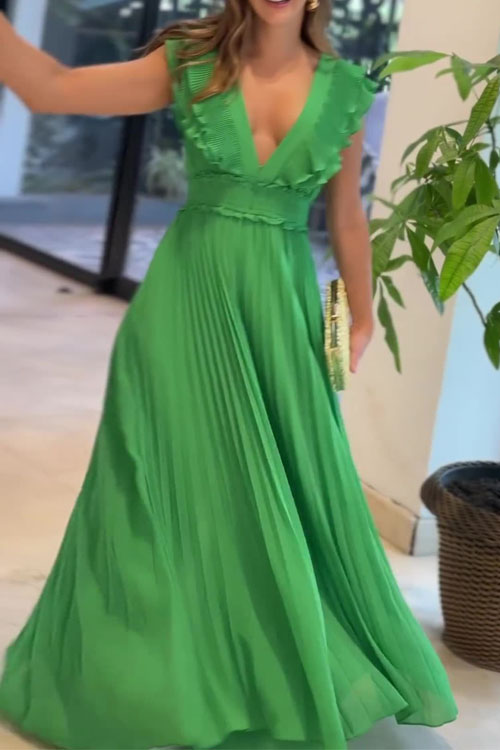 Nonnadress Lace deep V green wide-leg jumpsuit