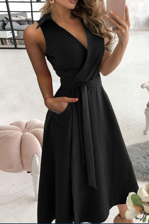 Nonnadress V-neck Solid Color Sleeveless Dress