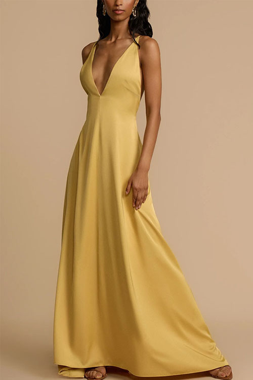 Nonnadress Backless V-neck satin long dress