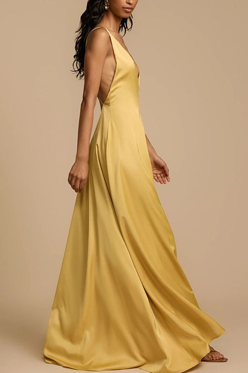 Nonnadress Backless V-neck satin long dress