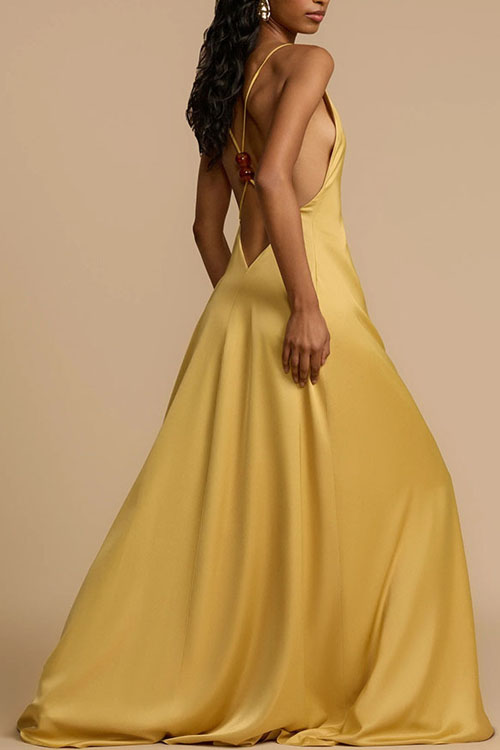 Nonnadress Backless V-neck satin long dress