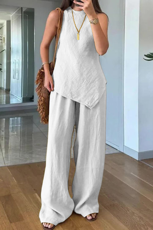 Nonnadress Casual Sleeveless top Pocket Pants Cotton Multicolor Two-piece