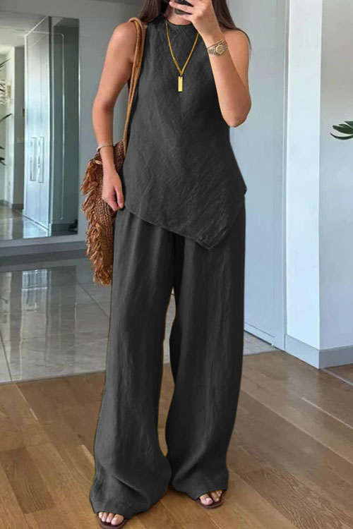 Nonnadress Casual Sleeveless top Pocket Pants Cotton Multicolor Two-piece