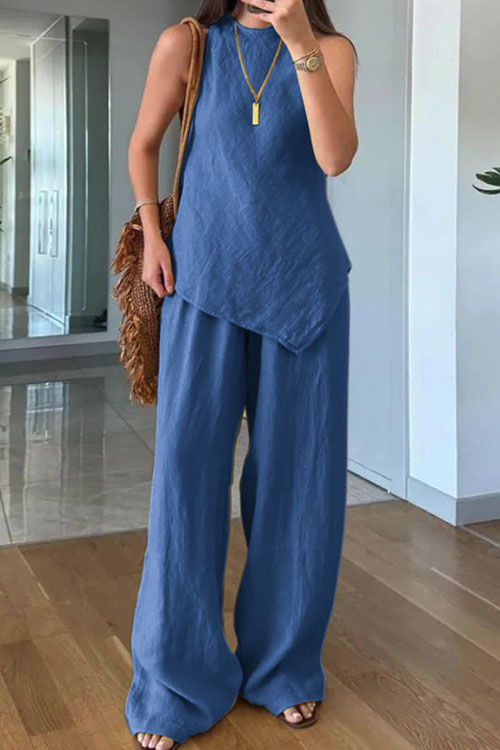 Nonnadress Casual Sleeveless top Pocket Pants Cotton Multicolor Two-piece