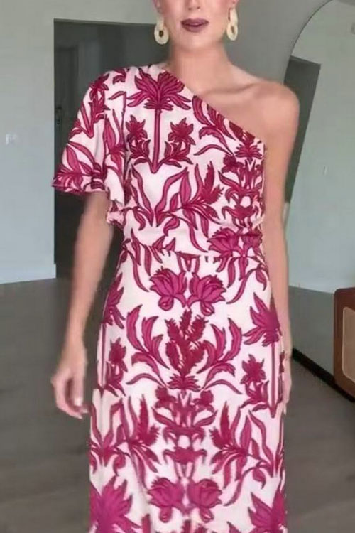 Nonnadress Fashion one shoulder printed dress