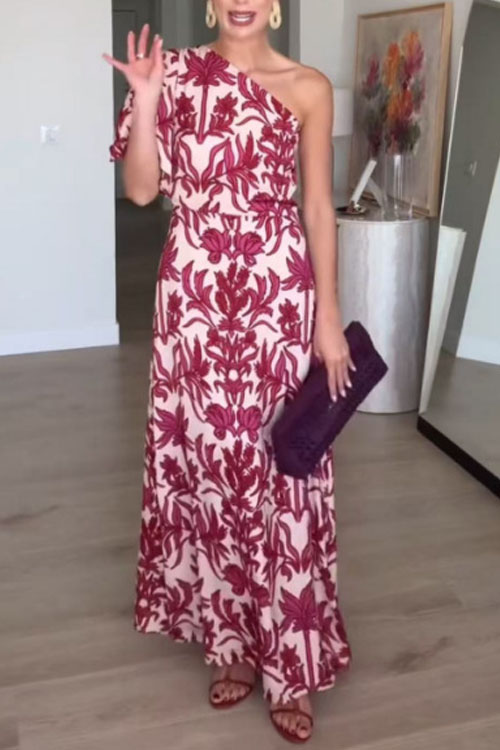 Nonnadress Fashion one shoulder printed dress