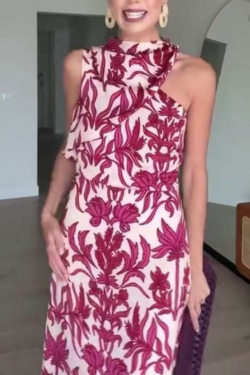 Nonnadress Fashion one shoulder printed dress