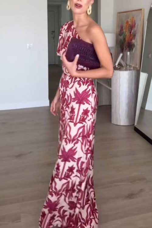 Nonnadress Fashion one shoulder printed dress