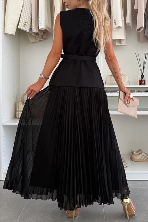 Nonnadress Sleeveless Chanel style vest mesh pleated skirt two-piece suit