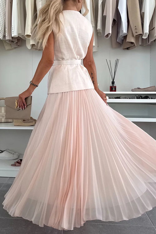 Nonnadress Sleeveless Chanel style vest mesh pleated skirt two-piece suit