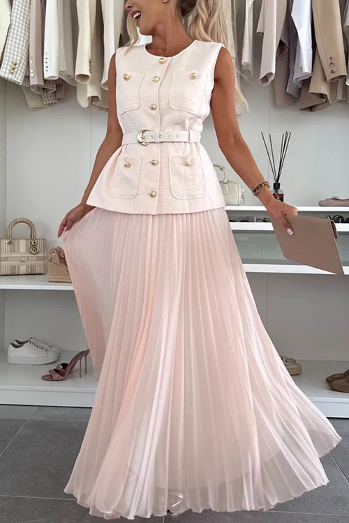 Nonnadress Sleeveless Chanel style vest mesh pleated skirt two-piece suit