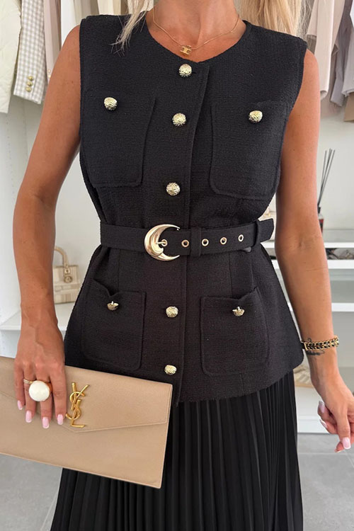 Nonnadress Sleeveless Chanel style vest mesh pleated skirt two-piece suit