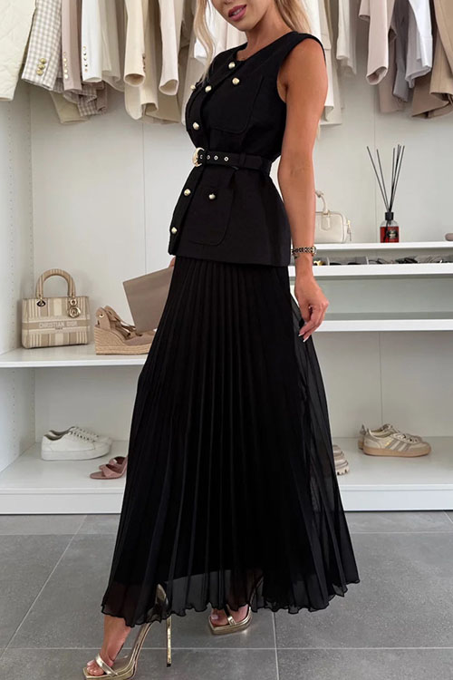 Nonnadress Sleeveless Chanel style vest mesh pleated skirt two-piece suit