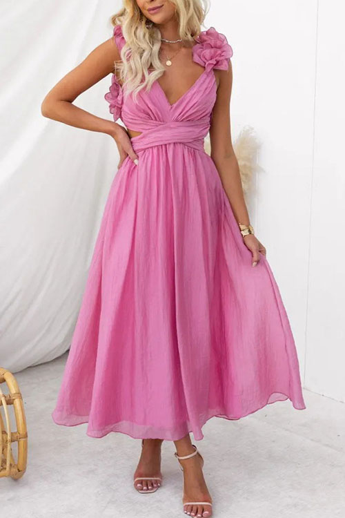 Nonnadress Sleeveless Solid Color Tie-Waist Pleated Skirt Dress